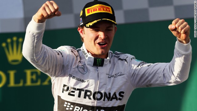 A jubilant Nico Rosberg celebrates his superb victory in the Australian Grand Prix at Albert Park in Melbourne.