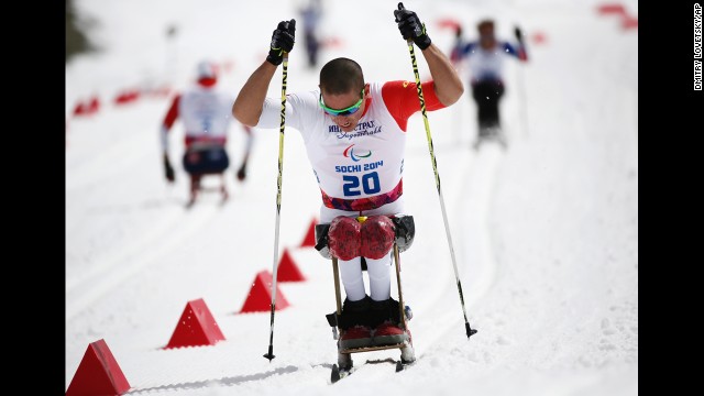 Chris Klebl of Canada competes to win the gold medal in the men's cross-country 10-kilometer sitting event on March 16.