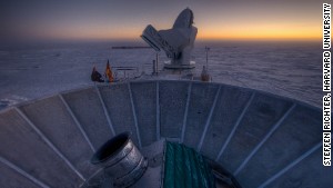 The BICEP2 telescope looks at polarization of light from 380,000 years after the Big Bang.