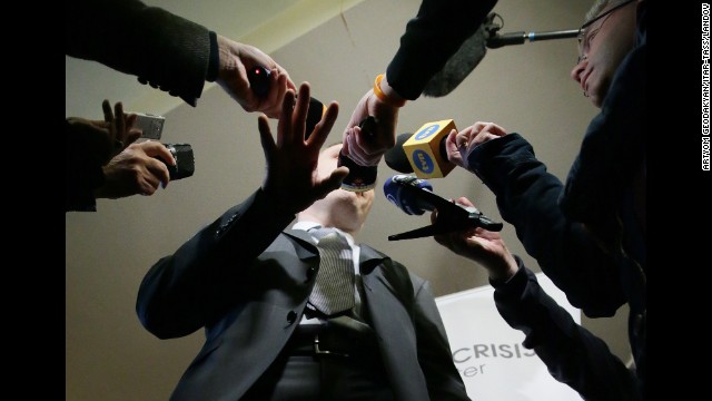 Former boxer and Ukrainian politician Vitali Klitschko addresses reporters in Kiev, Ukraine, on March 17.