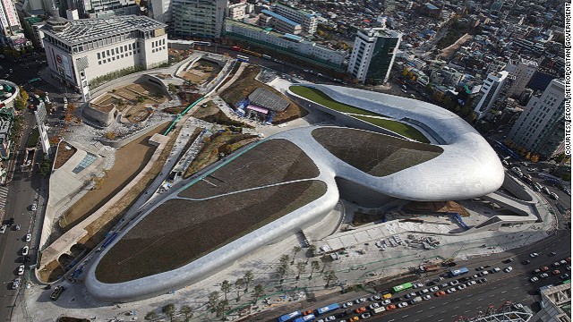 Known for her futuristic, spaceship-like work, "starchitect" Zaha Hadid is behind the design of the Dongdaemun Design Plaza, Seoul's newest landmark. 
