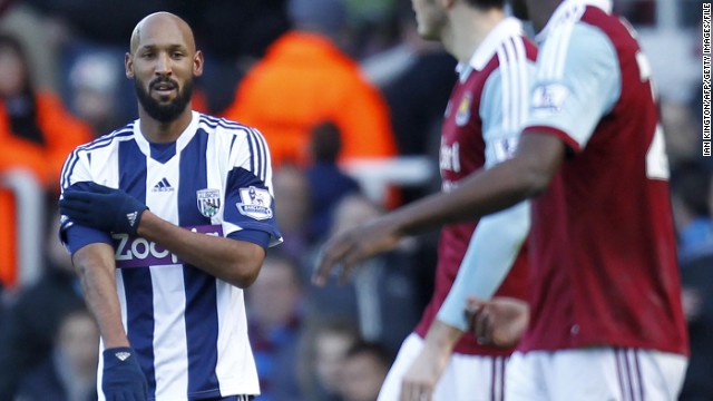 Former France striker Nicolas Anelka was handed a five-match ban by the English FA for making a "quenelle" gesture after scoring for West Brom against West Ham in December 2013. The gesture is believed by some to be a Nazi salute in reverse and has been linked with anti-Semitism in Anelka's homeland.