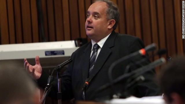 Cell phone analyst Francois Moller testifies during the trial on March 25. Questioned by the prosecution, Moller listed in order the calls made and received by Pistorius after he shot Steenkamp.