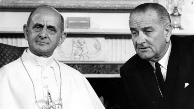 In 1965, Pope Paul VI became the first to visit the United States. He met with President Lyndon B. Johnson and addressed the United Nations in a plea for world peace.