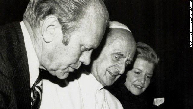 President Gerald Ford and first lady Betty Ford visit Pope Paul VI at the Vatican in 1975.