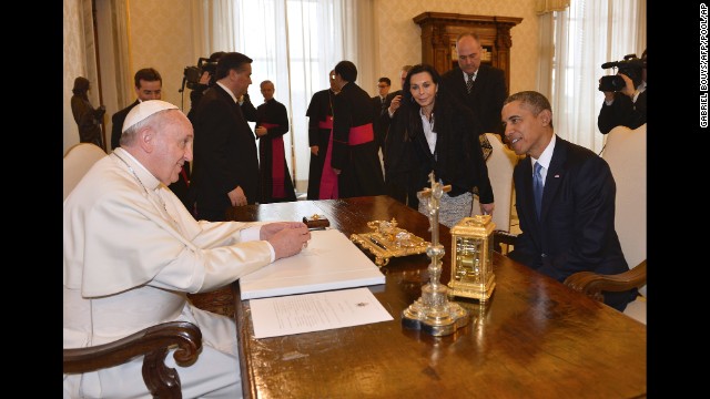 During their meeting, nearly an hour long, Obama invited the Pope to the White House.