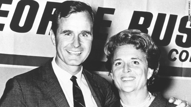Bush is pictured with his wife, Barbara, during his first campaign for Congress. He represented Texas' 7th District from 1966-70, and he was appointed to the tax-writing Ways and Means Committee.