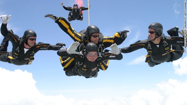 Celebrating his 80th birthday in 2004, Bush performed two jumps with the Army Golden Knights over the Bush Presidential Library.