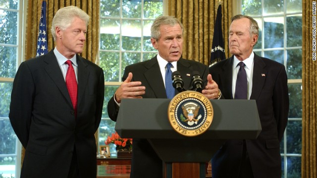 President George W. Bush appointed his father and former President Bill Clinton to lead fundraising efforts for victims of Hurricane Katrina in September 2005.