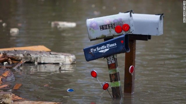 Mailboxes are seen in floodwater March 29 near Darrington.