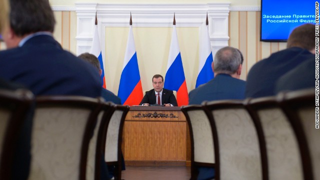 Russian Prime Minister Dmitry Medvedev speaks about the economic development of Crimea during a meeting March 31 in Simferopol.