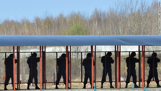 Members of the Ukrainian National Guard take part in military exercises on a shooting range near Kiev on March 31.