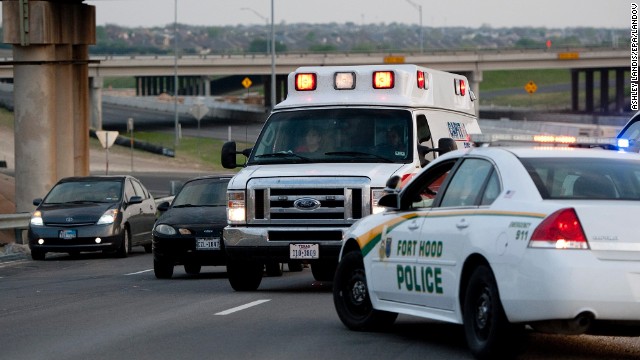 An ambulance makes its way to Fort Hood.