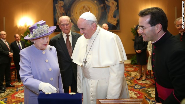 Britain's Queen Elizabeth II meets with Pope Francis at the Vatican on Thursday, April 3. Over the years, she has also met many of his papal predecessors.