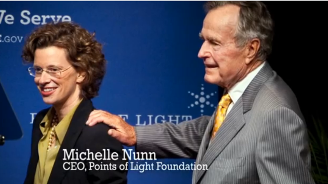 Democrat Nunn highlights Bush 41 in first ad