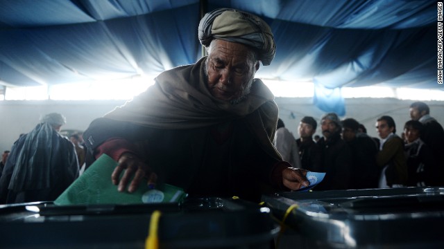 A man casts his vote at a polling station in Kabul. 