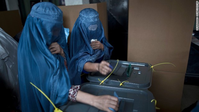Women cast their ballots at a polling station in Kabul.