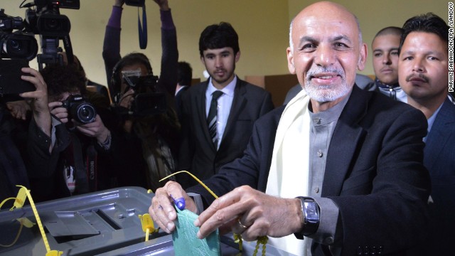 Presidential contender Ashraf Ghani casts his ballot at a polling station in Kabul. Ghani, who earned his doctorate at Columbia University, is from the Pashtun ethnic group. His running mate is Abdul Rashid Dostum, a leader of the Uzbek ethnic group.