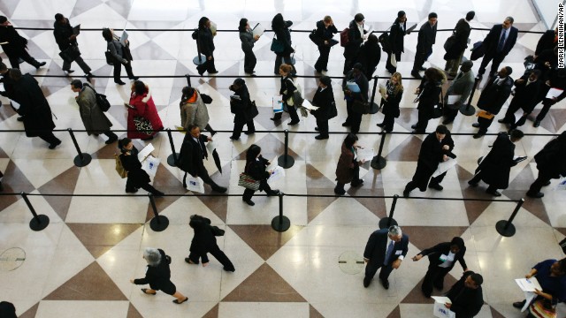 A job fair in March 2009. Unemployment rose to 10% during the Great Recession. 