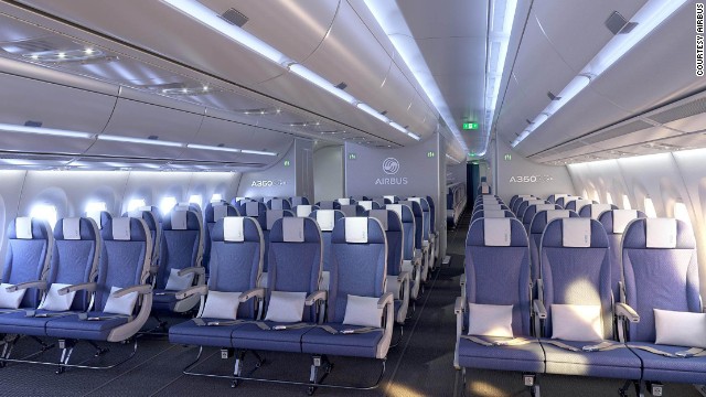 The economy cabin has a nine-abreast configuration with Airbus' 18-inch wide seats. 