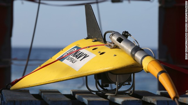 A towed pinger locator is readied to be deployed April 7 off the deck of the Australian vessel Ocean Shield.