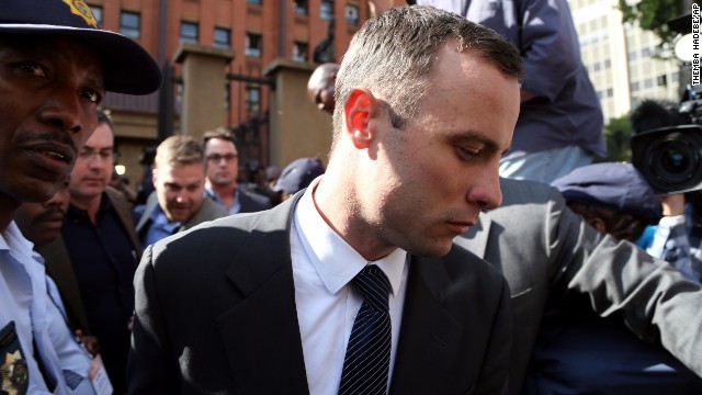 Oscar Pistorius leaves a courtroom in Pretoria, South Africa, on Tuesday, April 8, after testifying about the night he fatally shot his girlfriend, Reeva Steenkamp. Pistorius, the first double amputee runner to compete in the Olympics, is accused of intentionally killing Steenkamp in February 2013. Pistorius has pleaded not guilty to murder and three weapons charges.