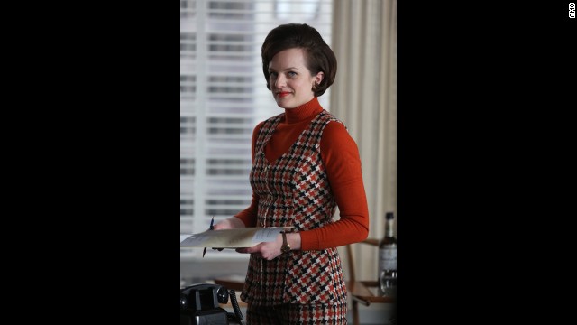 After Don Draper's personal crisis in the sixth season left Peggy to try to assume his role, she looks every bit the executive, Przybyszewsi said -- and every bit the fashion leader. Her knitwear ensemble was meant to show she has more important things to do than iron shirts.