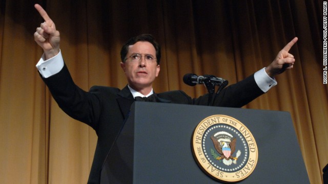 Colbert earned praise -- and notoriety -- for <a href='https://www.youtube.com/watch?v=U7FTF4Oz4dI' >his hosting of the 2006 White House Correspondents Dinner</a>. In character, his barbs about President George W. Bush and the political news media drew blood.