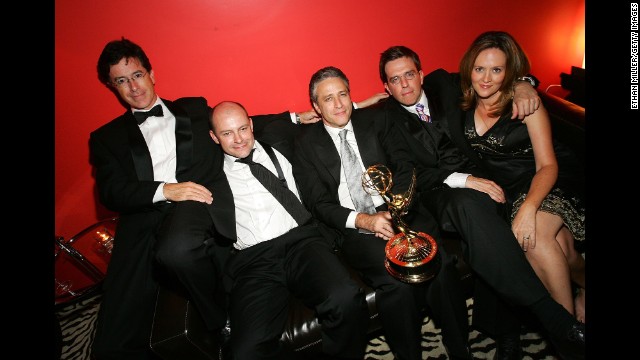 Colbert's work on "The Daily Show" contributed to a number of awards -- including several Emmys. He poses here with, left to right, Rob Corddry, host Jon Stewart, Ed Helms and Samantha Bee.