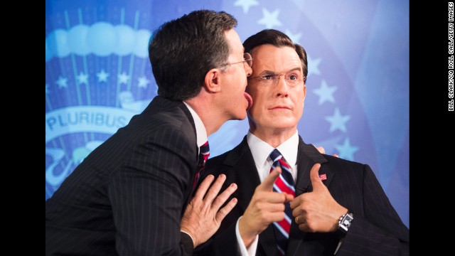 Colbert's character definitely loves himself. He went so far as to lick himself during the unveiling of his wax figure at the Madame Tussauds wax museum in Washington in 2012. 