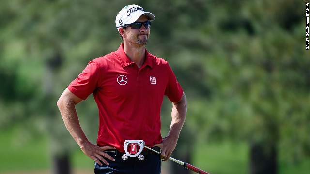 Defending champion Adam Scott dropped three shots early on in the second round before mounting a sustained recovery on the back nine with birdies at the 12th, 13th and 15th holes. 