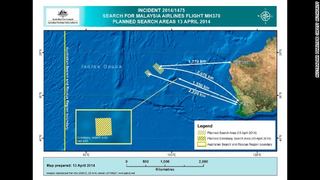 A map provided Saturday, April 12, details efforts to find the missing jet.