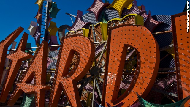 Outdated and discarded neon signs from now-closed casinos and hotels are displayed at the Neon Museum.