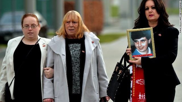 A new inquest into the tragedy started on March 31, 2014. Donna Miller (right), whose brother Paul Carlile died at Hillsborough, walks next to Mary Corrigan (center), whose son Keith McGrath was also killed, as they arrive to attend the opening day.