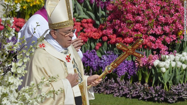 Pope Francis arrives at St. Peter's Square for Easter Mass on Sunday, April 20, in Vatican City. Easter Sunday celebrates the Christian belief in Jesus' resurrection.