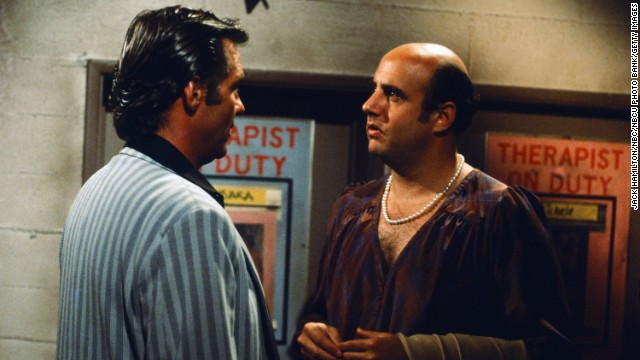 Jeffrey Tambor (right, with Kiel Martin) made occasional appearances on "Hill Street" as the eccentric, cross-dressing Judge Alan Wachtel.