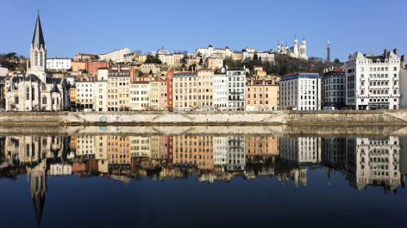 famous view of Lyon and Saone River in France