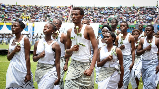 Young Rwandans, pictured here performing at Kigali's Amahoro Stadium on April 7, have played a big role in the commemoration events. 