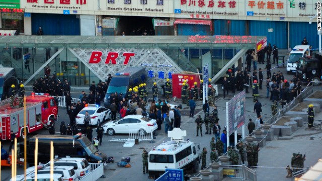 The blast occurred around 7 p.m. Wednesday at the exit of the south railway station of Urumqi. 