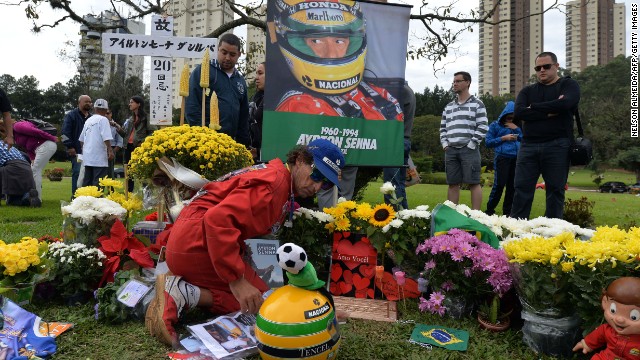 Fans have flocked to Ayrton Senna's grave in recent days to mark the 20th anniversary of the triple world champion's death. The Brazilian passed away after a crash at the Imola Circuit in 1994 in qualifying ahead of the San Marino Grand Prix.