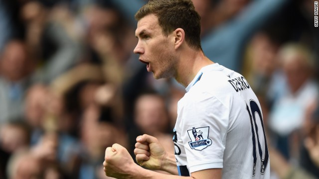 Manchester City's Bosnian international striker Edin Dzeko scored twice.