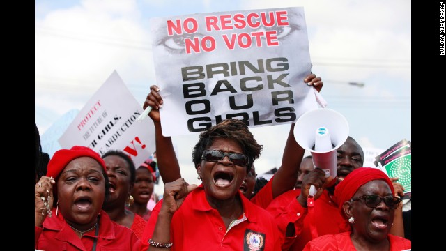 Women march on Monday, May 5 in Chibok.