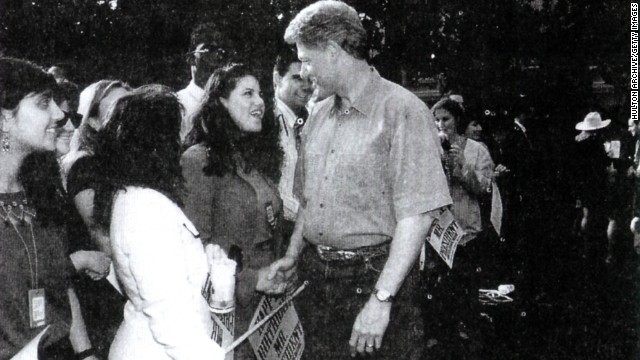 Another image submitted as evidence in September 1998 shows Lewinsky meeting President Clinton at a White House function.