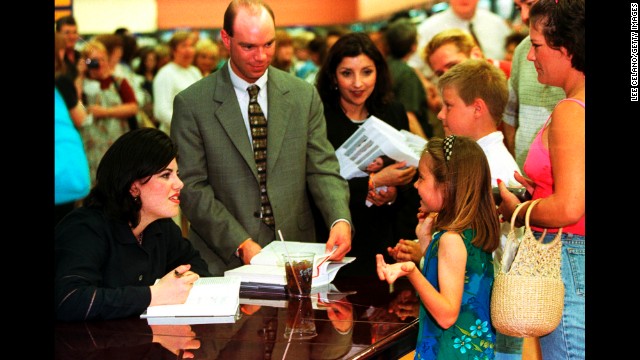 Lewinsky speaks with young fans as she signs copies of her autobiography, "Monica's Story," in 1999.