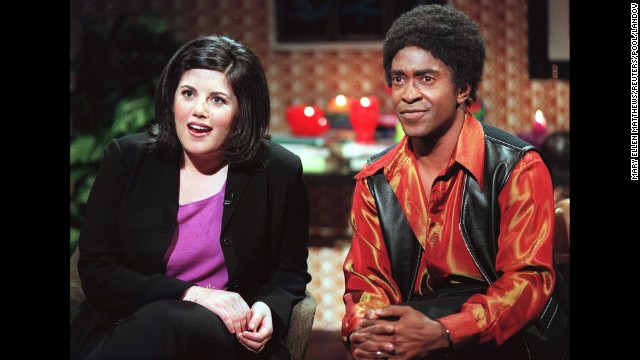 Lewinsky appears in a "Ladies Man" skit with Tim Meadows on "Saturday Night Live" in 1999.