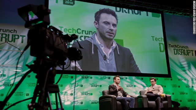 Brendan Iribe, CEO of Oculus VR Inc., left, speaks during the TechCrunch Disrupt NYC 2014 conference on Monday, May 5. 