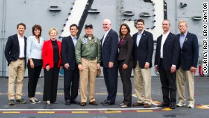 A GOP congressional delegation aboard the aircraft carrier USS George Washington at a U.S. naval base in Japan.