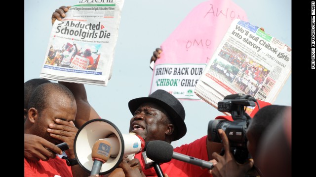 Abuja Hosea Sambido, a leader in the Chibok community, speaks during a rally in Abuja, Nigeria, on May 6, pressing for the release of the abducted girls.