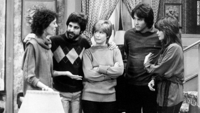 "One Day at a Time" featured a divorced single mother, a rarity on television in the 1970s. Ann Romano (Bonnie Franklin, center) handled two daughters (played by Mackenzie Phillips, left, and Valerie Bertinelli, right), their mixed-up lives (including husbands Michael Lembeck and Boyd Gaines) and a wacky super played by Pat Harrington. 