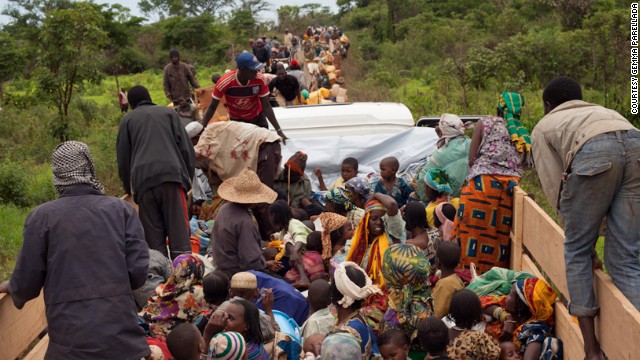 The long line of vehicles stops so that the wounded can be helped after the attack on April 28.